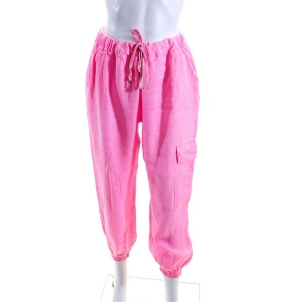 Alexandre Laurent Womens Linen Button Up Blouse Pants Set Neon Pink Size L - Picture 5 of 8